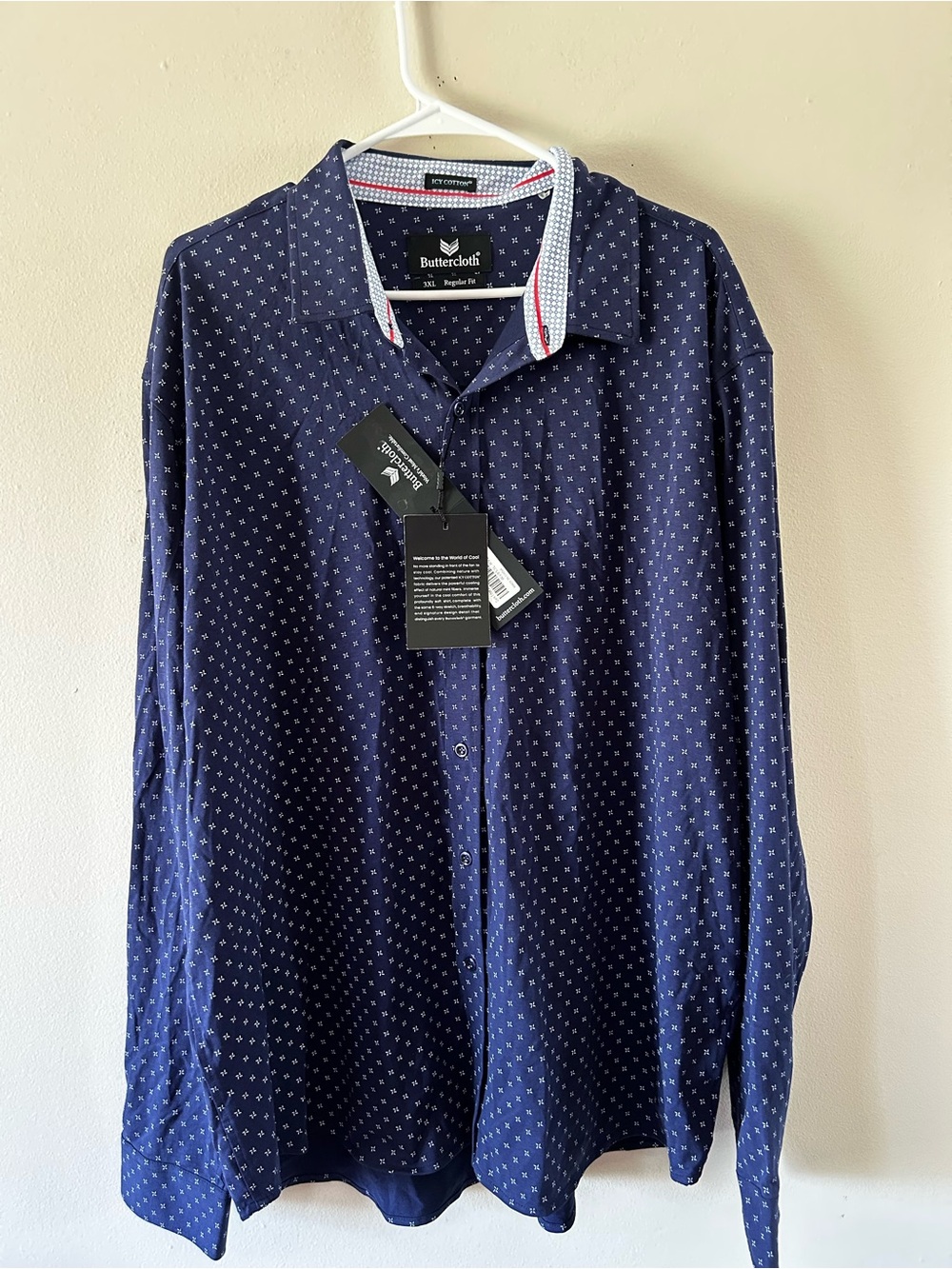 Butter Cloth Men’s Navy Micro-Print Button-Up Shirt NWT